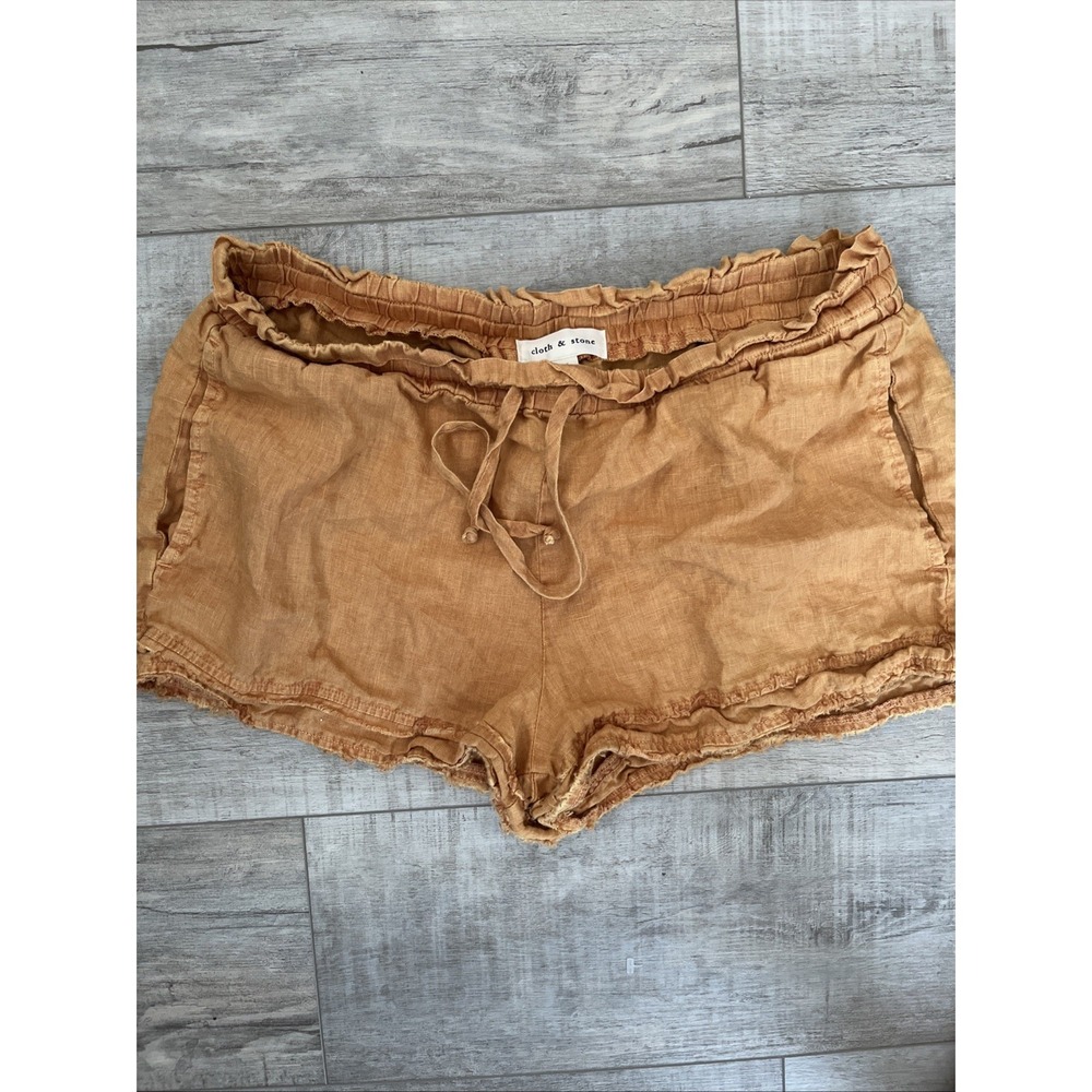 Anthropologie Cloth & Stone Orange 100% Linen Drawstring Pull On Shorts Large